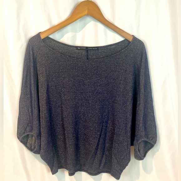 Zara Tops - Zara Metallic Lightweight Top size small navy/gold